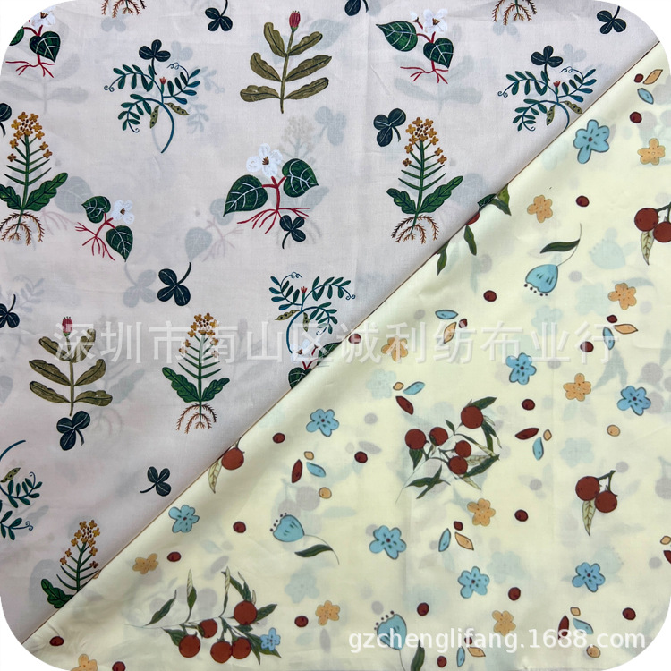 韩版樱桃田园风小碎花度假风纯棉印花布料连衣裙童装衬衫装饰面料