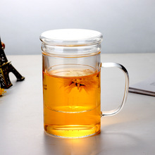 批发高硼硅玻璃茶具 透明过滤平盖三件杯 办公杯 花草茶杯玻璃杯