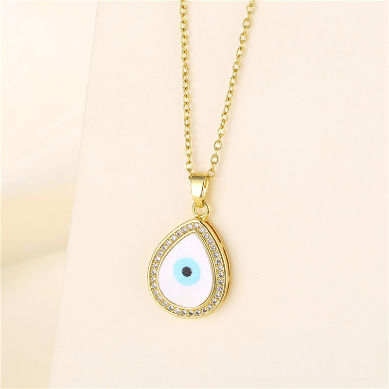 亚马逊新品饰品 水滴形微镶锆石蓝眼睛恶魔之眼吊坠 镶钻贝壳挂件