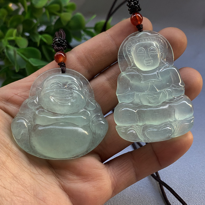 石英岩巴山翠玉石观音佛吊坠男女款弥勒佛菩萨冰透大挂件直播货源