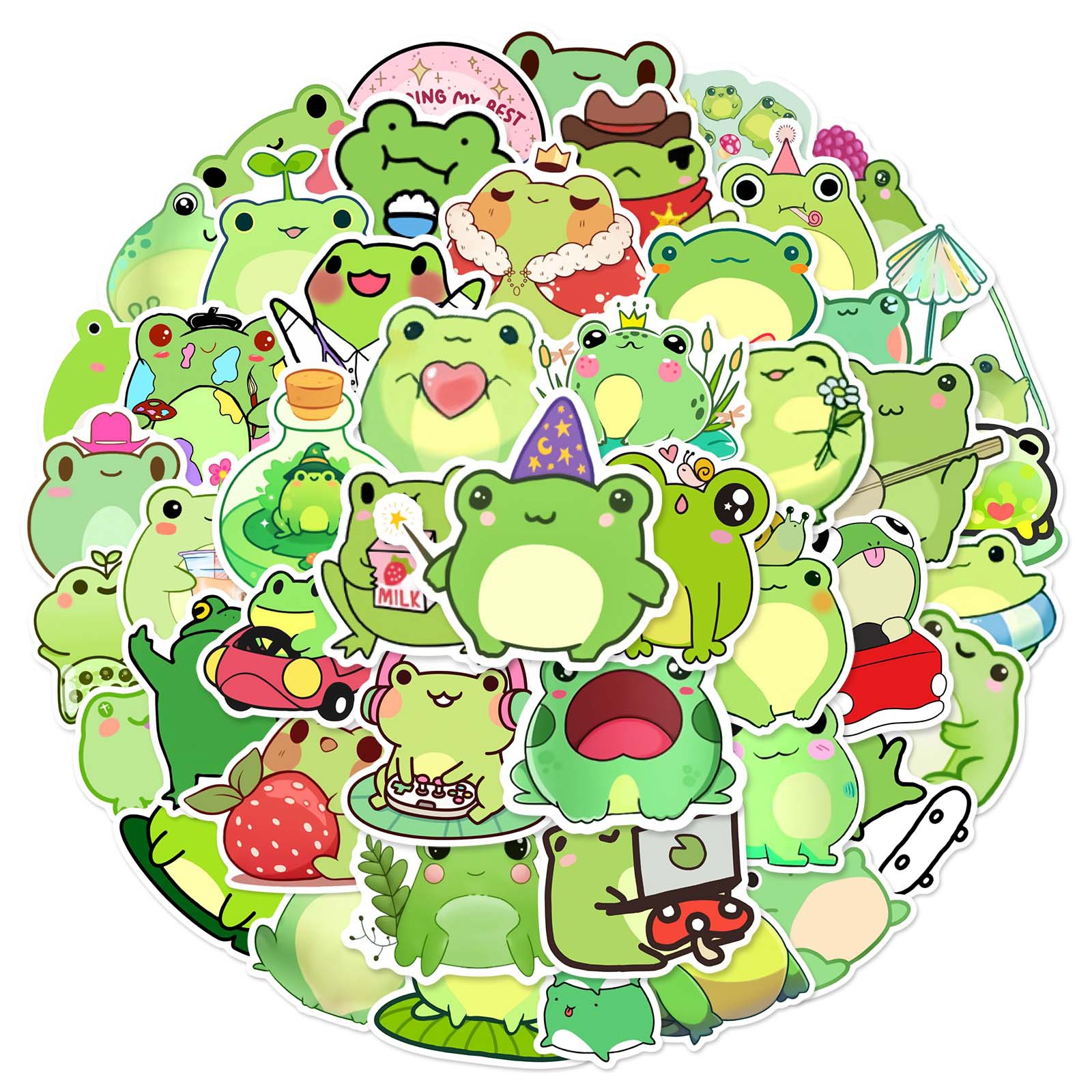 50 Cute Frog Graffiti Stickers Guitar Vacuum Cup Luggage Notebook Water Cup Waterproof Children's Stickers