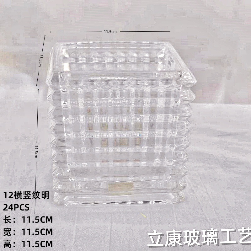 Factory Direct Sales Bacala Horizontal and Vertical Pattern Bright Glass Square Vat Hydroponic Hydroponic Living Room Table Decoration Vase Decoration