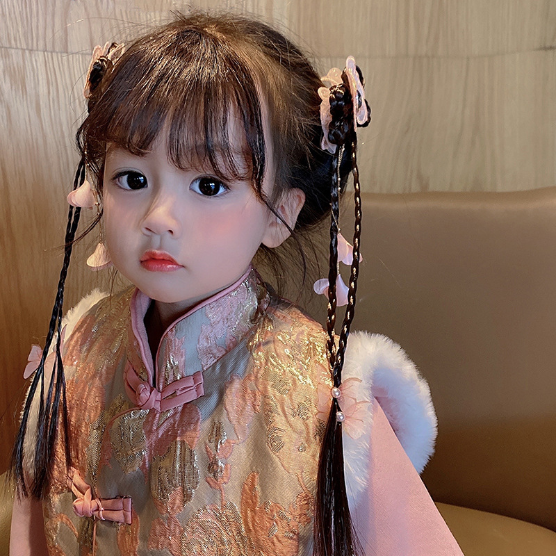66公主儿童汉服头饰假发辫子古风发夹古装女童小宝宝发卡饰品发饰