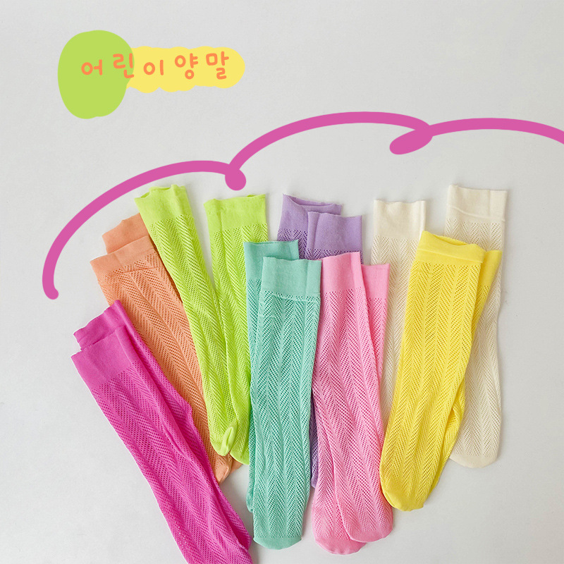 儿童薄丝袜2021春夏小孩袜子甜美系卡丝童袜 网眼ins潮范女童袜子