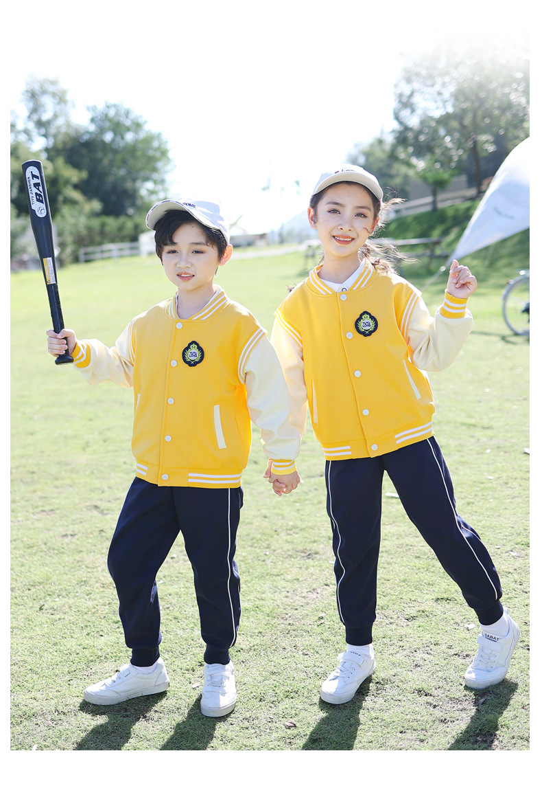 幼儿园园服春秋装棒球服三件套装秋季儿童班服黄色运动小学生校服