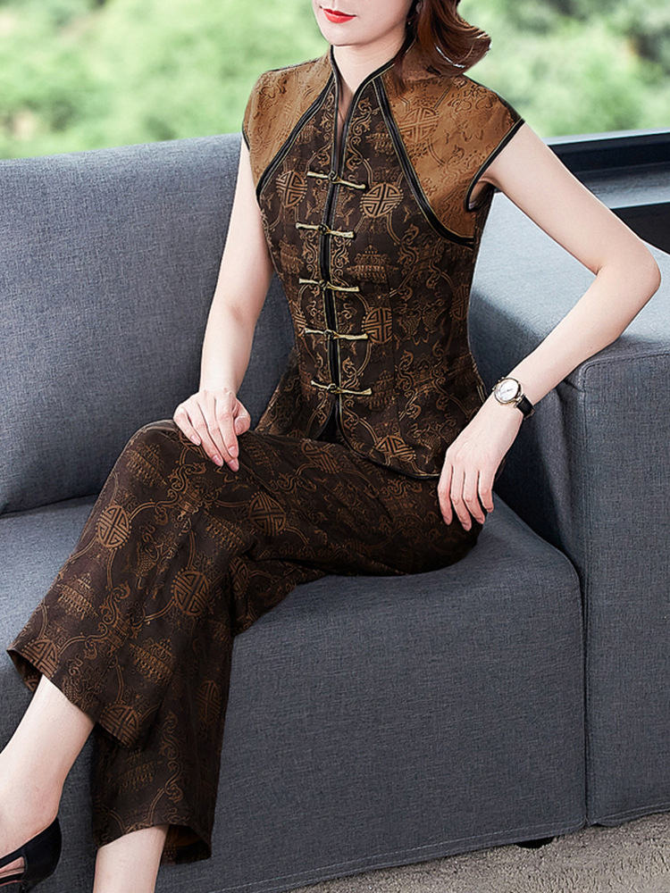 中国风旗袍妈妈夏装两件套唐装女中式复古套装民族时尚中老年女装