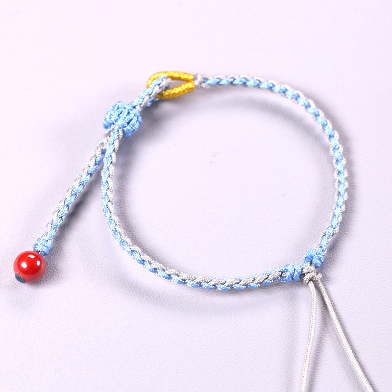 新款简约原创细款四股辫四股编织半成品手绳可穿珠编绳红绳手链绳