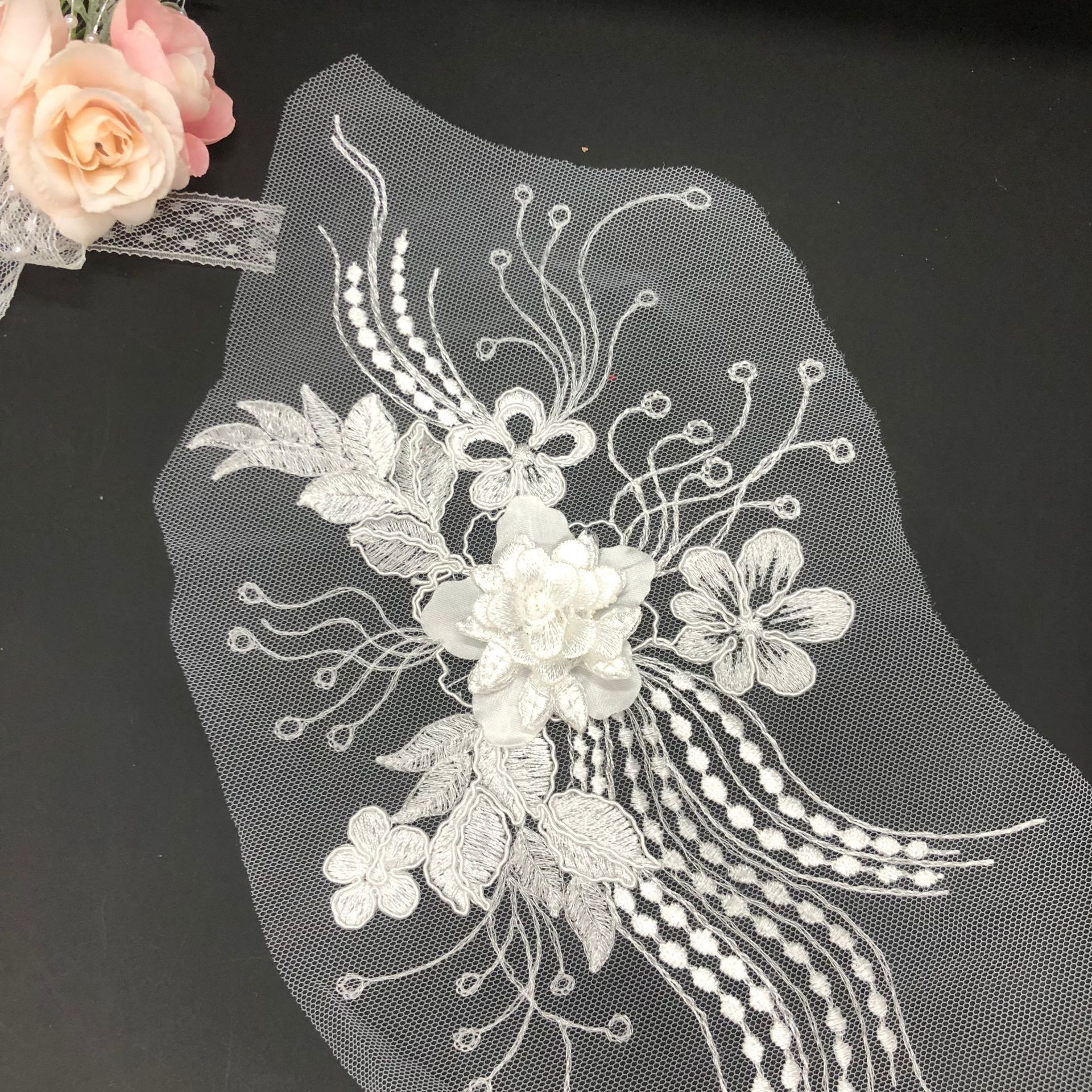 车股立体贴花凤尾手工diy饰品装饰材料花朵蕾丝头饰婚纱辅料饰品