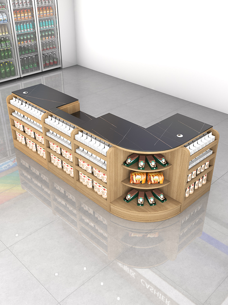 轻奢岩板超市母婴店药店零食小型店铺水果店便利店转角吧台收银台