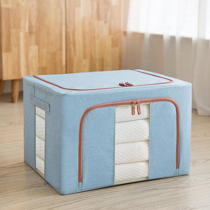 Cotton and Linen Steel Frame Box Double Window Bold Steel Frame Quilt Clothing Sorting Box for Collection Wardrobe Folding Storage Box Spot