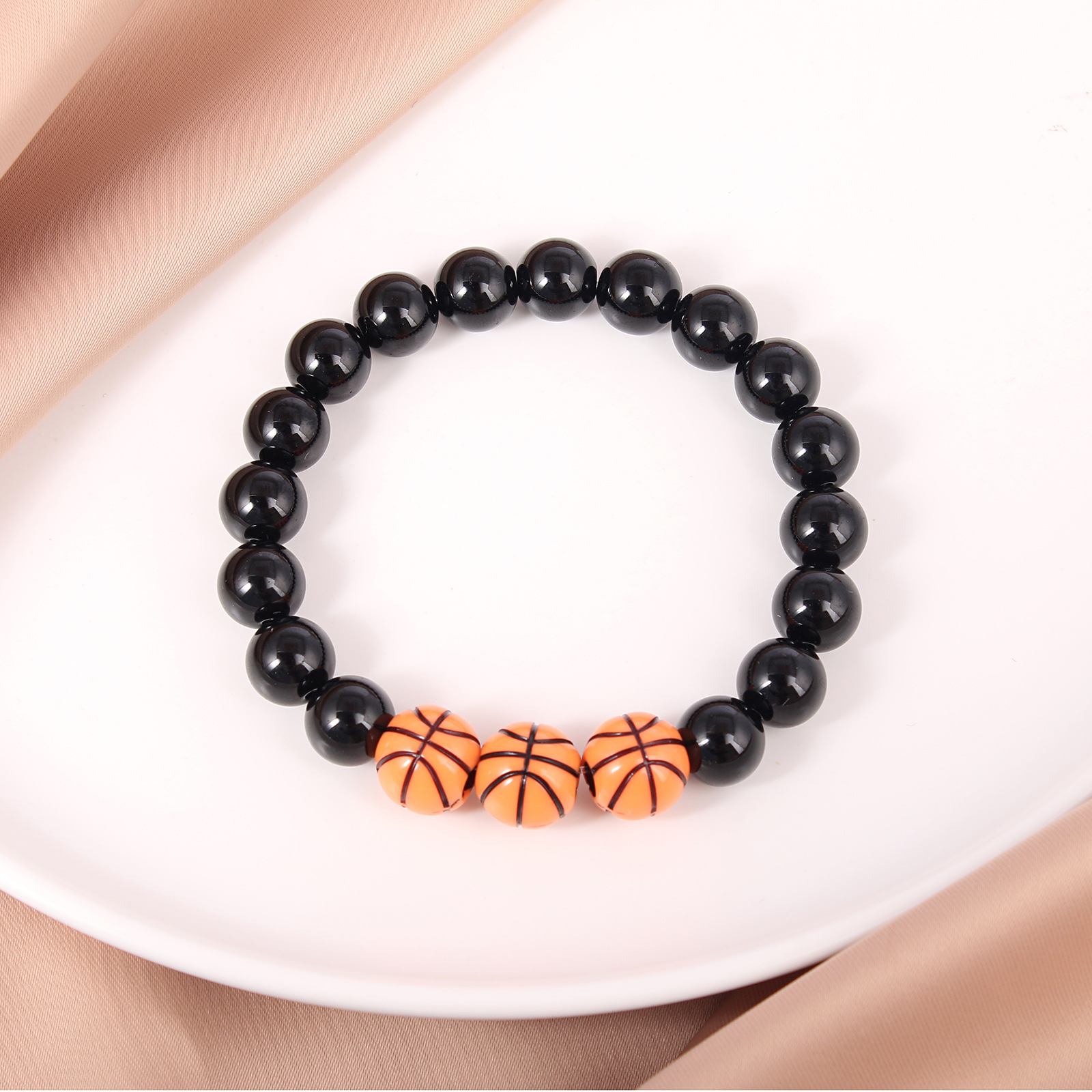 European and American New Acrylic Number 8 Volleyball Basketball Sports Bracelet Men's Imitation Obsidian Bead Bracelets Ornament