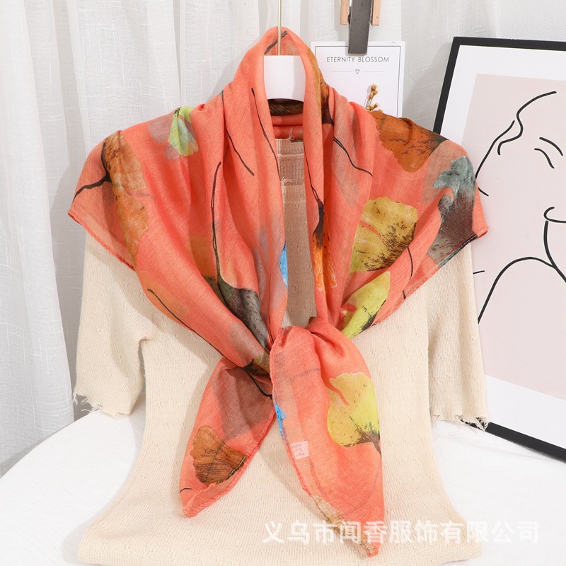 Ethnic Style Closed Toe Large Kerchief 90cm Voile Cotton Thin Scarf Autumn and Winter Warm Shawl Sunscreen Scarf for Women