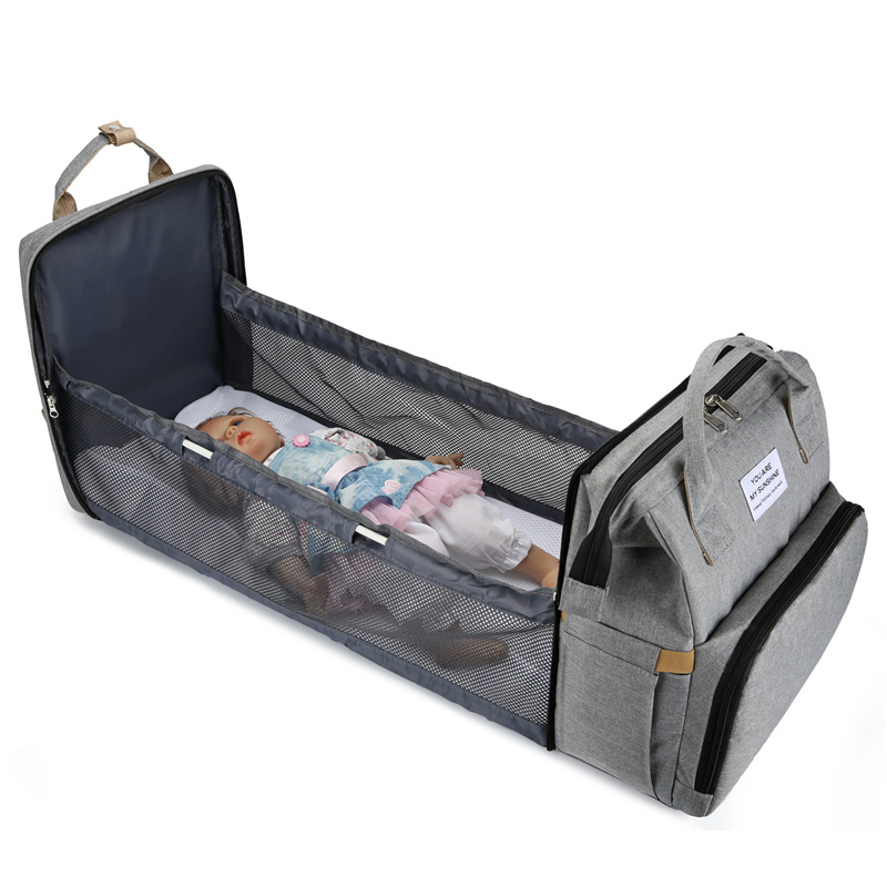 processing customized mummy bag folding crib baby diaper bag customized multi-functional backpack baby bed large capacity