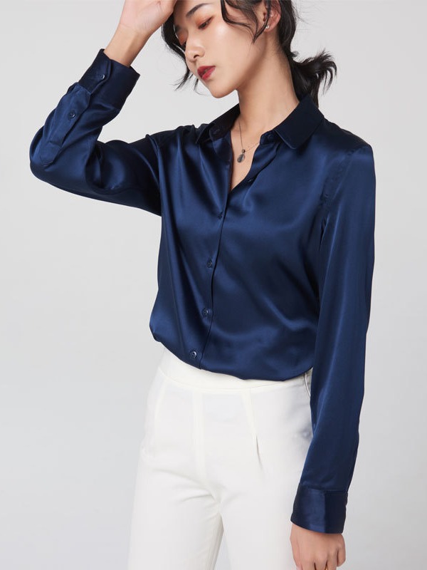 Mulberry Silk Silk Shirt Women's 2024 Spring and Autumn Business Wear Contrast Color Long Sleeves Shirt Commute Slim-Fit Square Collar Top Women Clothes