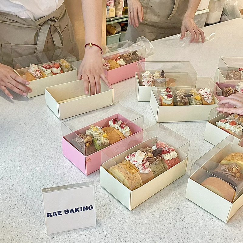 简约韩式马卡龙包装盒透明毛巾卷蛋糕盒甜品西点盒蛋糕卷打包盒