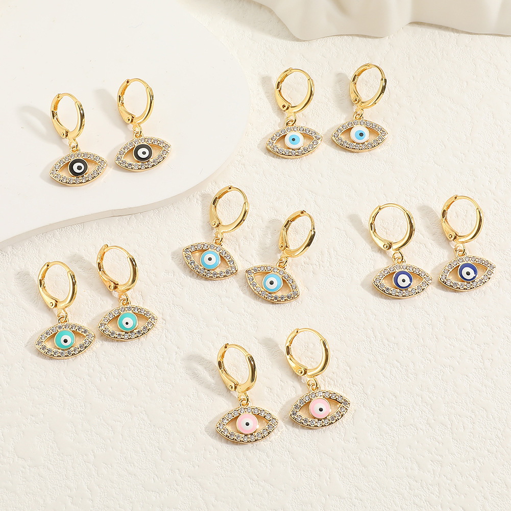 new women‘s fashion jewelry copper plated gold earrings dripping oil devil‘s eye earrings all-match earrings earring