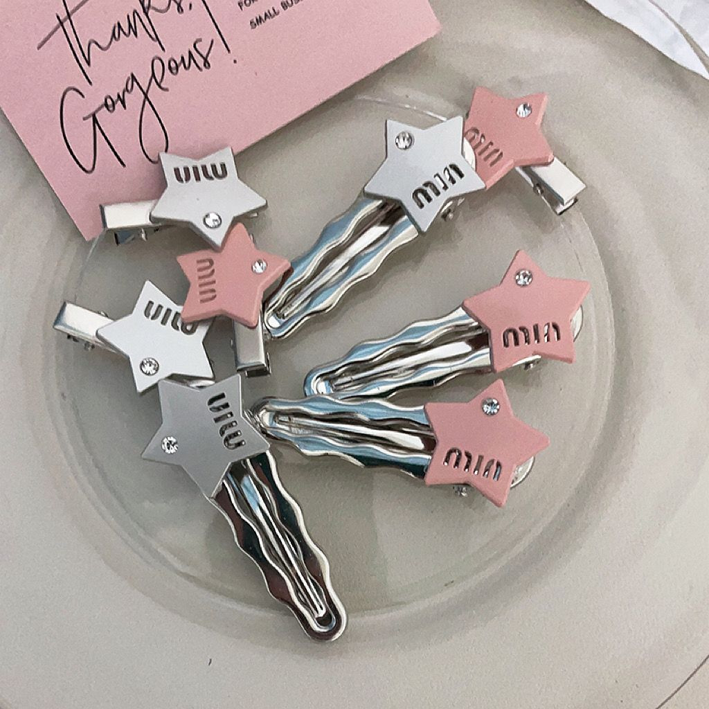 Personalized Five-Pointed Star Metal Duckbill Clip High-Grade Silver Gray Letters Barrettes Diamond-Embedded Bang Clip Small Hairpin Hair Accessories