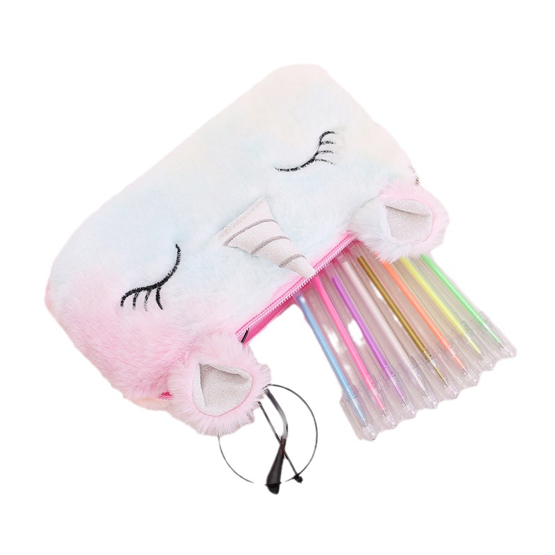 Cross-Border Cute Radium Seven Plush Colorful Unicorn Large Capacity Pencil Case Girls Buggy Bag Cosmetic Bag Factory Wholesale