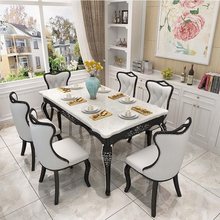 欧式实木轻奢大理石餐桌家用小户型餐桌椅组合现代简约长方形美式