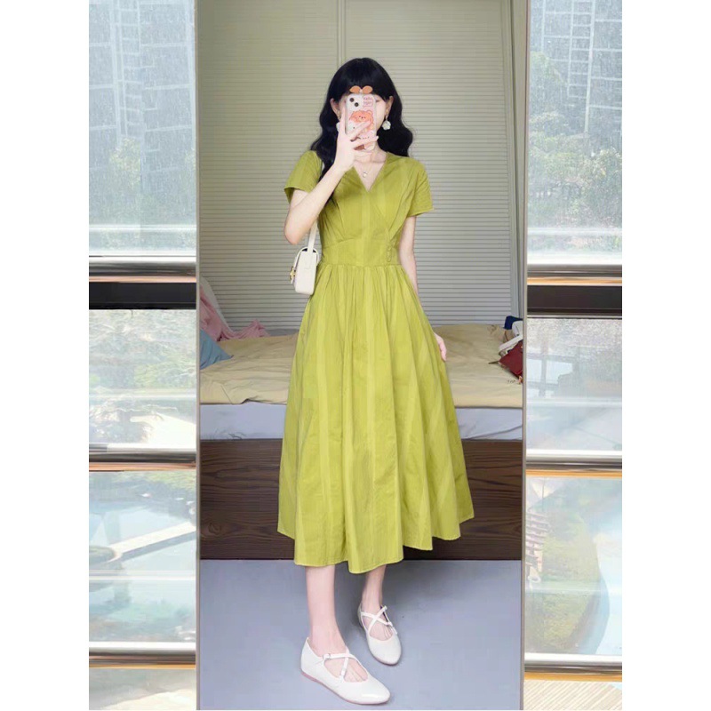 2023 Summer New Popular Stunning Goddess Temperament Green Dress Women's Tight Waist High-Grade Chic French Dress