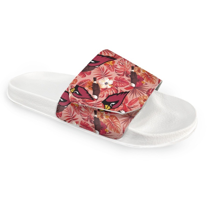 度假居家酒店白底一字拖鞋 nfl亚利桑那红雀队魔术贴拖鞋一件代发