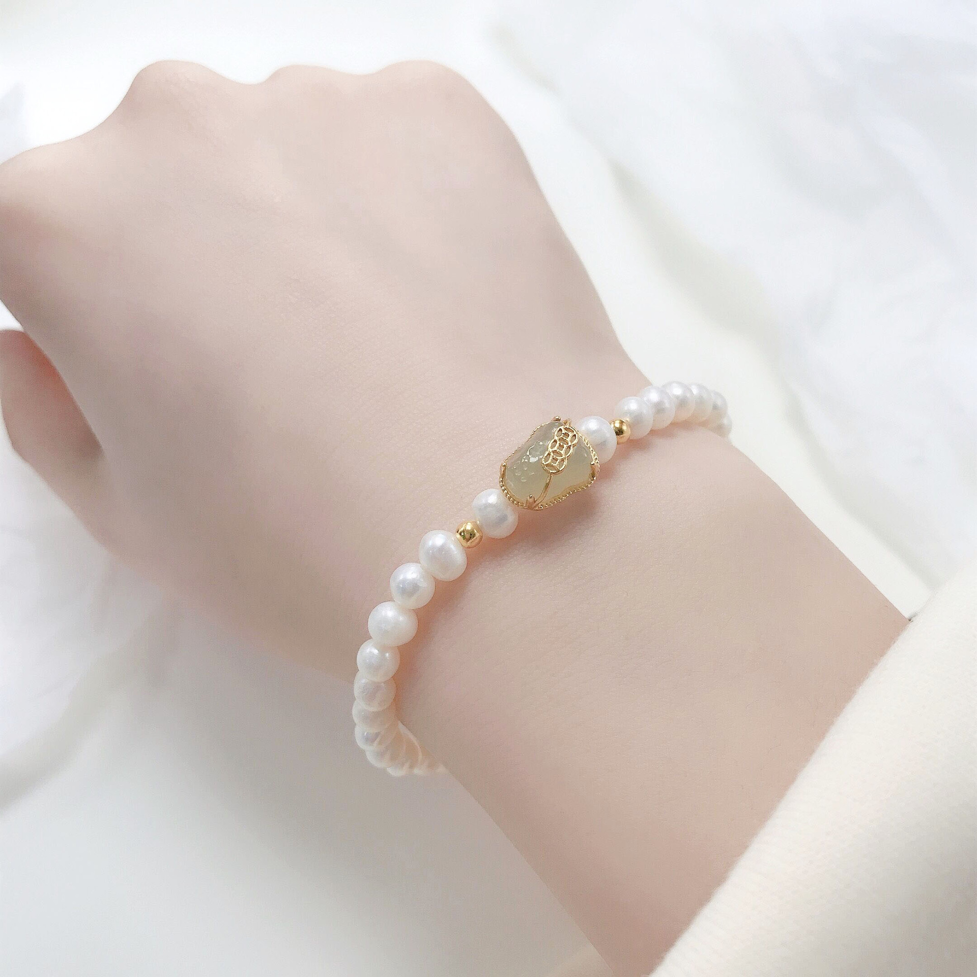 新款天然和田玉珍珠手链925银中式复古小众情侣手串貔貅配饰批发