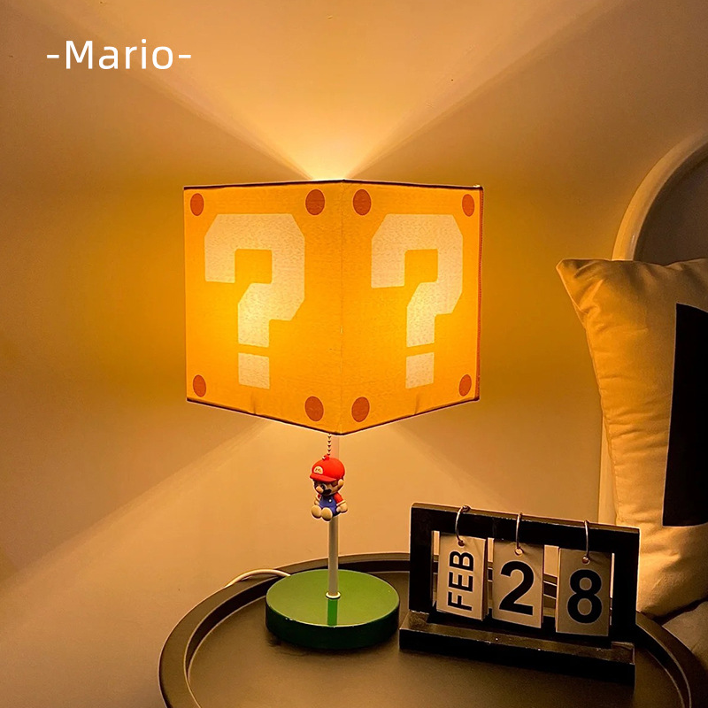 Ins Xiaohongshu Creative Mario Decorative Table Lamp Super Mary Question Mark Bedroom Square Bedside Lamp