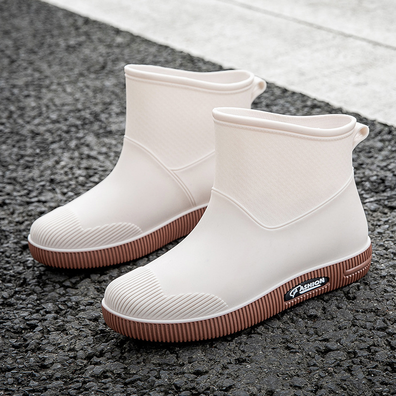 Spring and Autumn Korean Casual Fashion Women's Rain Boots Outer Wear Warm Work Kitchen Women's Low Tube Rain Shoes