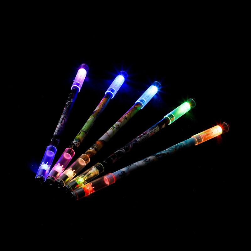 新款减压七彩慢闪发光转笔斗罗大陆学生黑色中性笔抖音同款发光笔