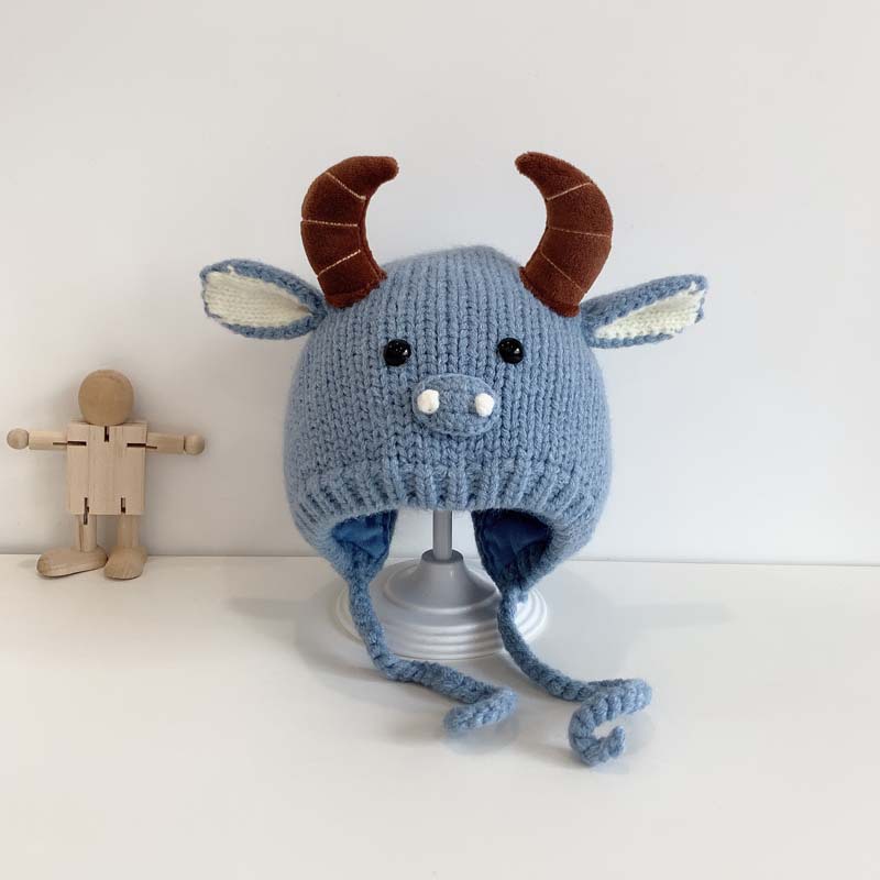 婴儿手工帽子秋冬款保暖可爱牛角宝宝毛线帽冬天韩版秋季女童潮