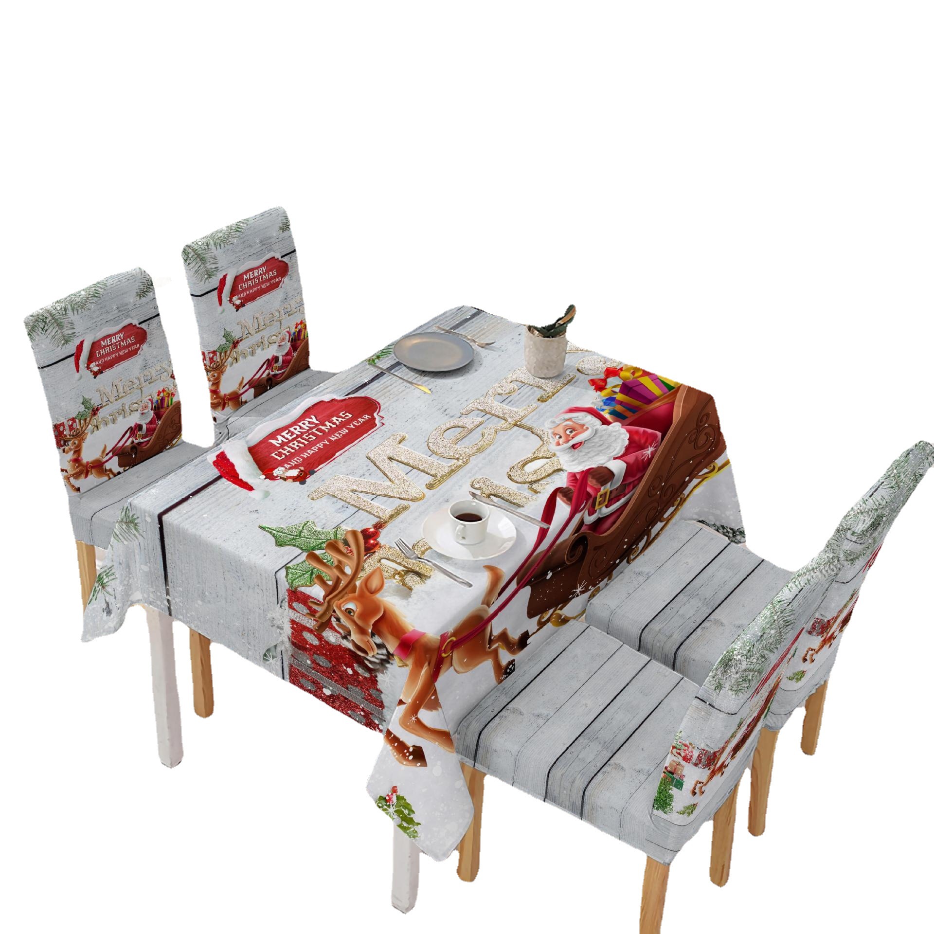 Cross-Border New Arrival Christmas Home Tablecloth Chair Cover Dining Table Oil-Proof Waterproof Tablecloth Printing All-Inclusive Elastic Chair Covers