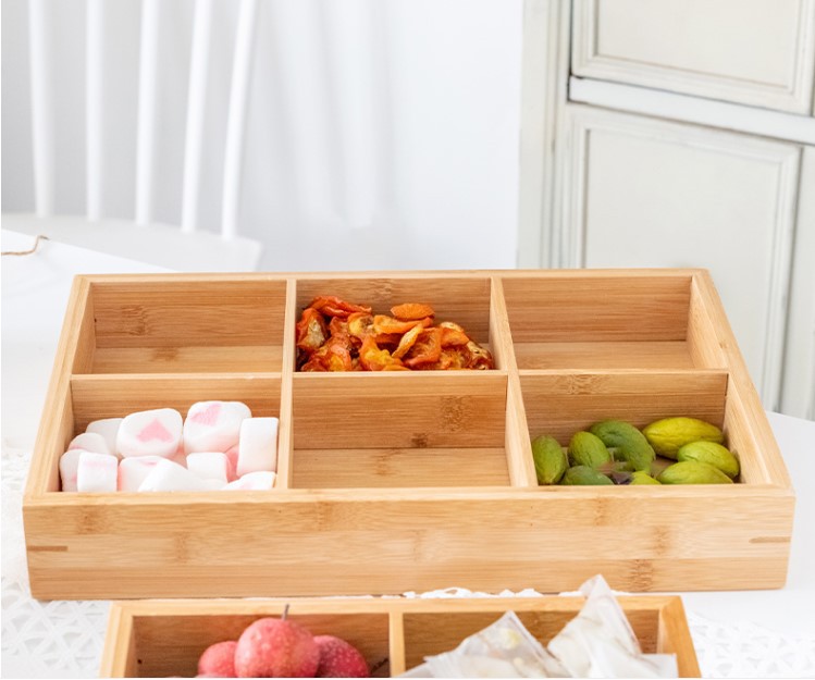 竹制零食盒子分格干果盒桌面客厅多功能收纳盒小吃盒家用九宫格