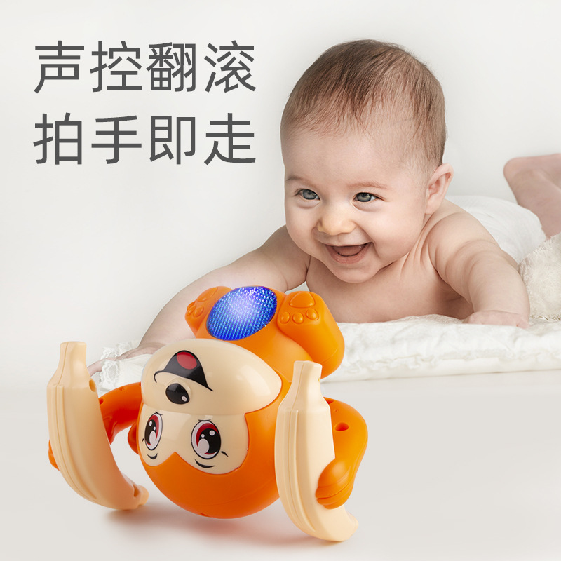 Baby Tumbling Monkey Toy Children‘s Electric Voice Control Lighting Little Monkey Tumbling Bucket Baby Head up Practice Crawling