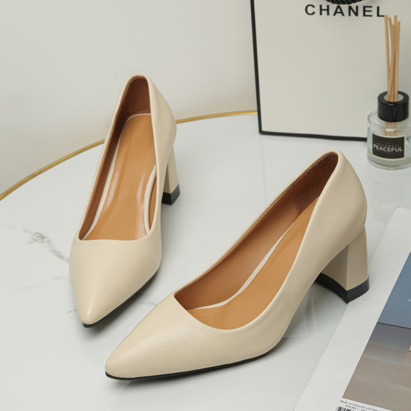 高跟鞋女2023年秋季新款韩版尖头浅口粗跟女式时装单鞋女厂家批发