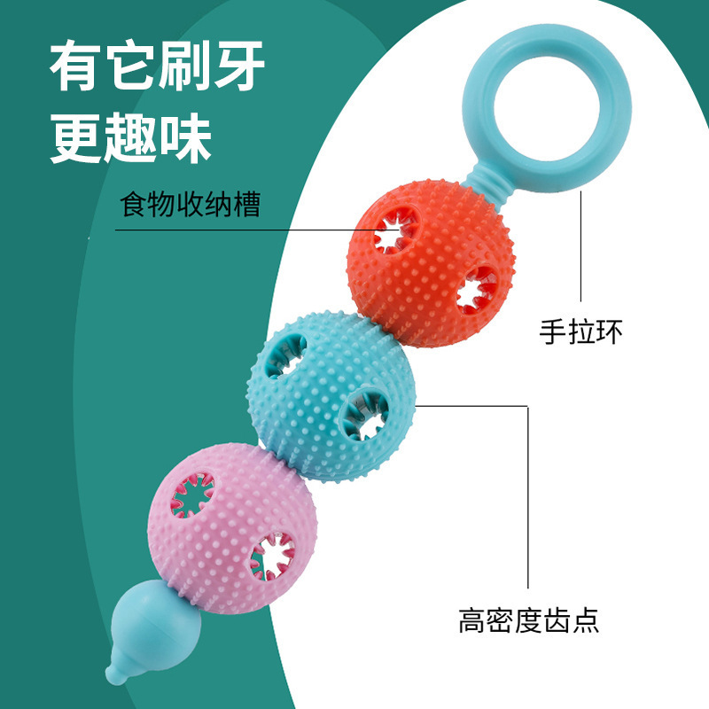 Amazon New Pet Toy Bite-Resistant Food Dropping Ball Molar Rod Wholesale Dog Teether Tooth Cleaning TPR Dog Toy