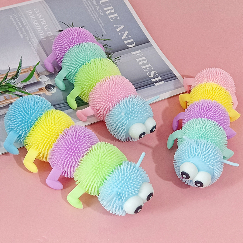 Cross-Border Novelty Flash Caterpillar Decompression Toy TPR Soft Material Creative 5-Section Caterpillar Luminous Toy Wholesale