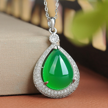 网红直播带货古法金镶天然玛瑙玉髓吊坠古风服饰配饰女树水滴项链