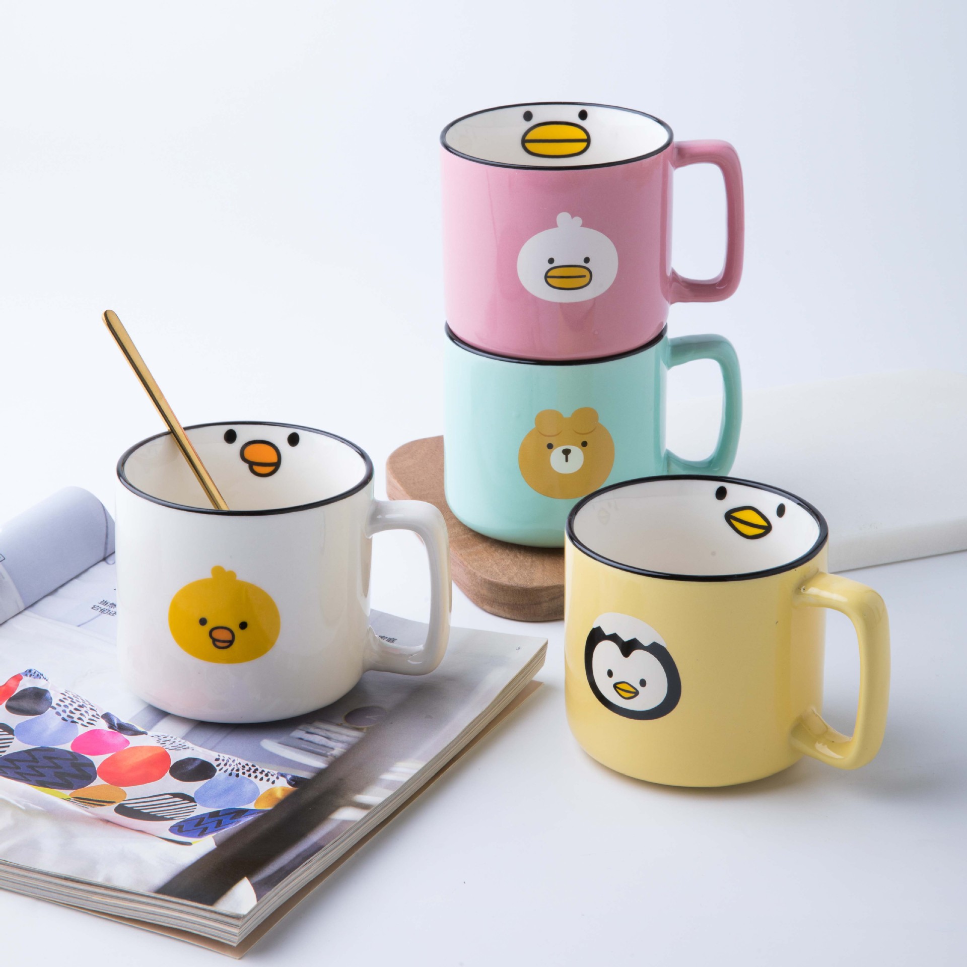 小杯子迷你小号复古小水缸杯喝水法式茶杯陶瓷茶杯带把手萌趣