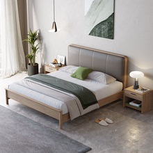 意式极简真皮实木床 北欧白蜡木1.8米双人床设计师小户型主卧婚床