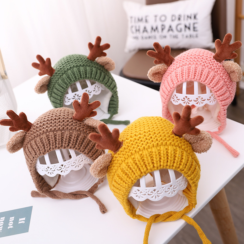 Baby Hat Autumn and Winter Boys Baby Wool Cap Antlers Ears Girls Knitted Earflaps Cap Children Warm Hat