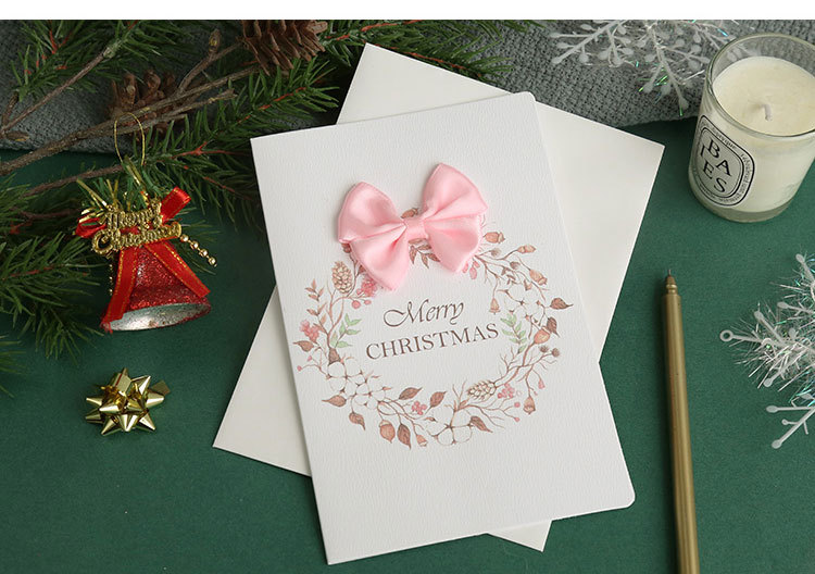 圣诞节贺卡小清新蝴蝶结生日祝福留言卡圣诞节日礼物卡片带信封