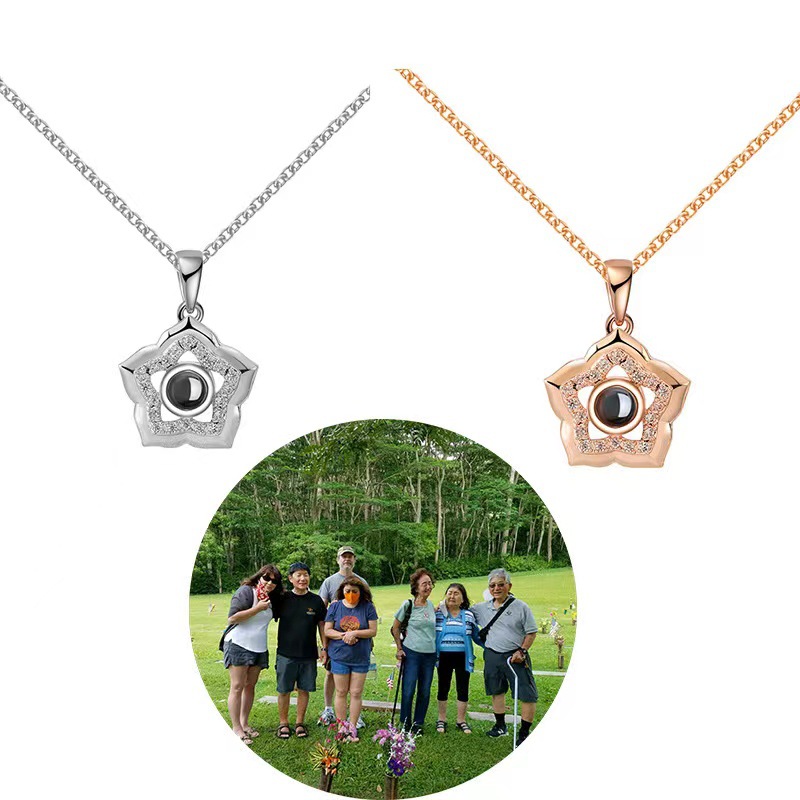 跨境热卖 我爱你投影项链五角星图片投影吊坠定 制锁骨链项饰女生