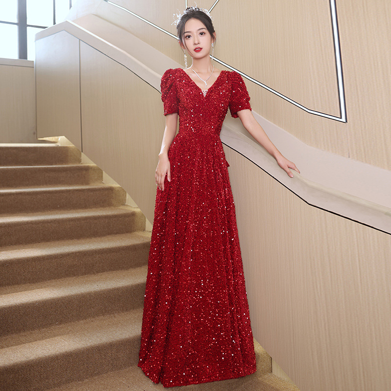 敬酒服新娘亮片订婚晚礼服女高级感合唱团演出服宴会气质主持人裙