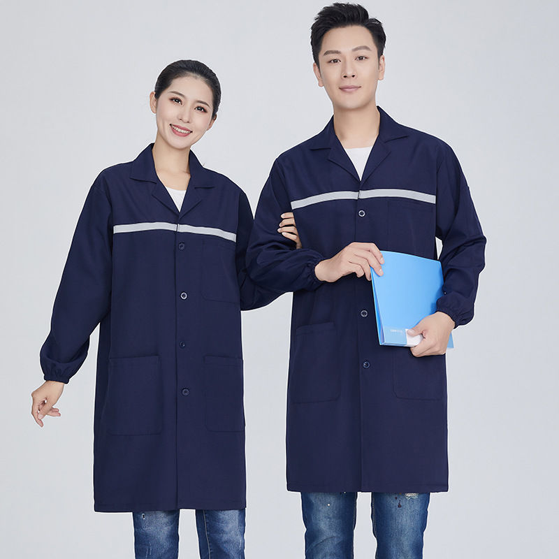 蓝大褂工作服长款上衣帆布耐磨工装工厂仓储搬运反光条男女劳保服