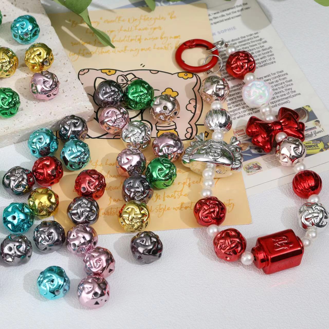 16mm八色金属色电镀毛线球散珠 diy手工串珠包制作装饰品材料散珠