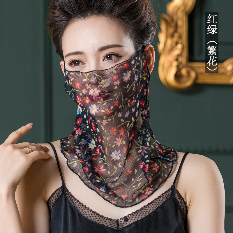 真丝围脖女套头纯桑蚕丝遮脸面纱挂耳丝巾女百搭蒙面巾薄口罩