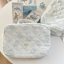 海蓝系碎花横版化妆包大容量可爱全棉绗缝收纳包柔软箱式洗漱包