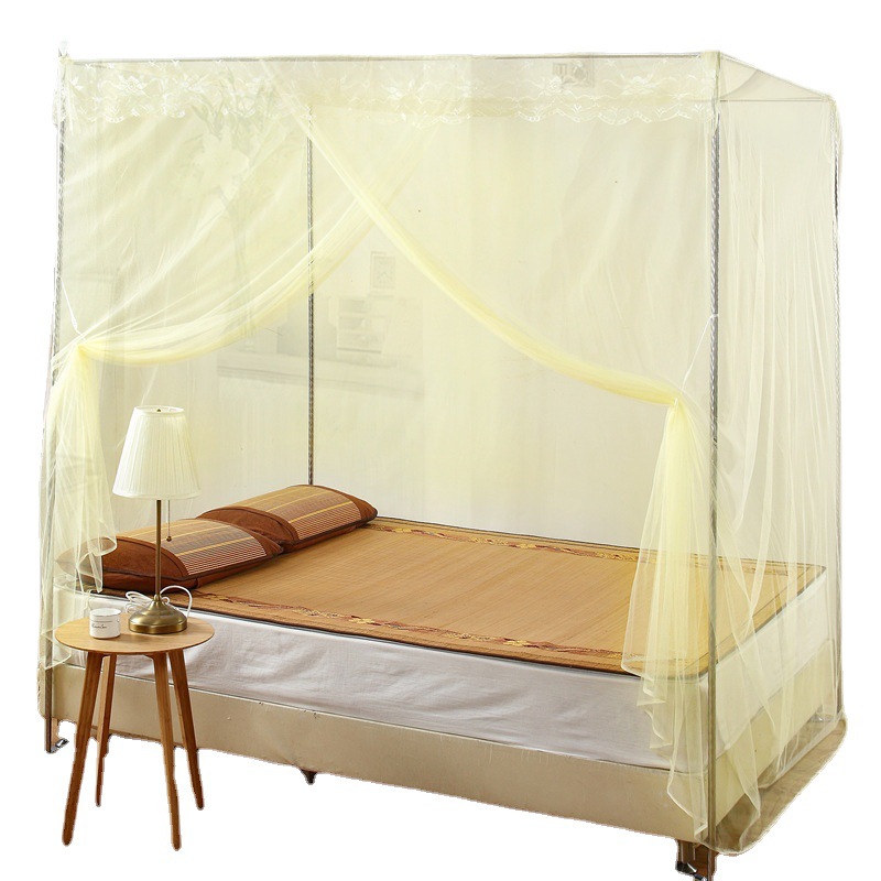 睡安蚊帐不锈钢宿舍蚊帐学生床帘加密加高落地蕾丝边蚊帐免安装