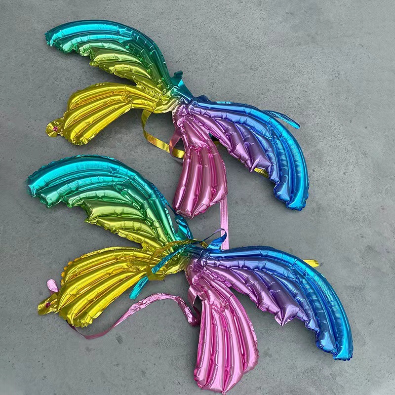 In Stock Internet Hot Butterfly Wings Macaron Aluminum Film Balloon Stall Birthday Decoration Inflatable Wings Mixed Batch