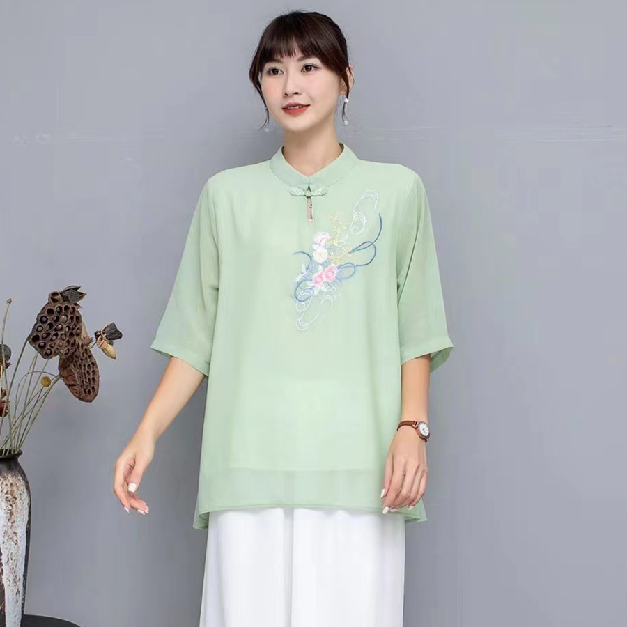 New Chinese Style Embroidery Zen Tea Clothes Summer Zen Dance Dresses New Chinese Women's Clothing Hanfu Travel Clothing Mom Clothes